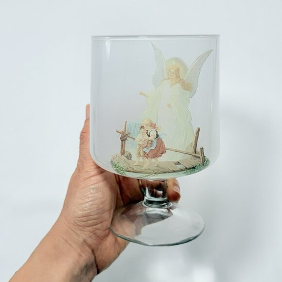 Vintage Wine Glass Cocktail Drink Angel Wing Guardian Mother Milky Frosty Cold - Picture 1 of 12